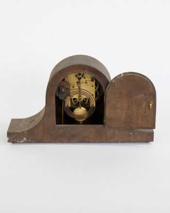Antique Wooden Mantel Clock with Arched Top and Silvered Dial
