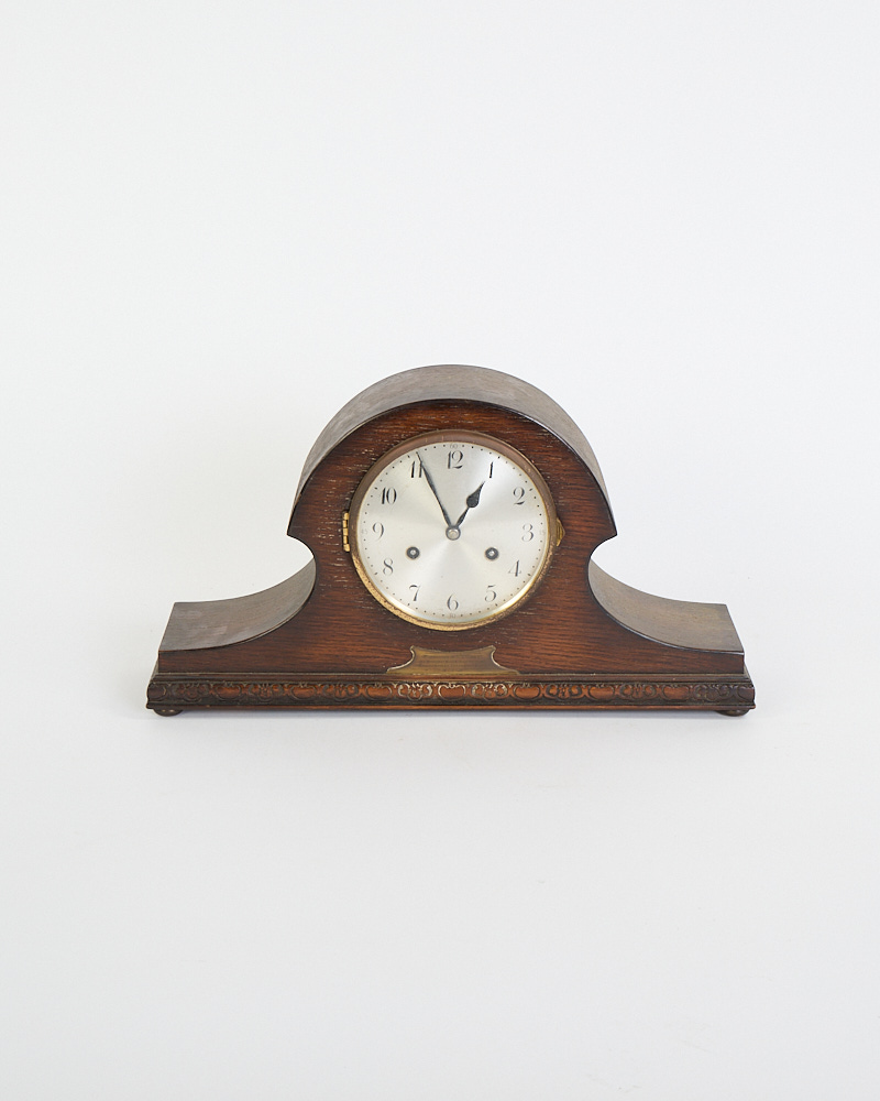 Edwardian Wooden Mantel Clock with Silver Dial