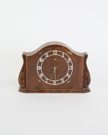Vintage Wooden Mantle Clock with Carved Scroll Details