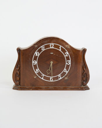Vintage Wooden Mantle Clock with Carved Scroll Details