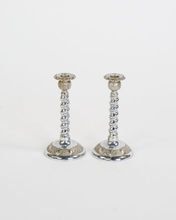 Retro Silver Metal Candlestick Pair with Twisted Column