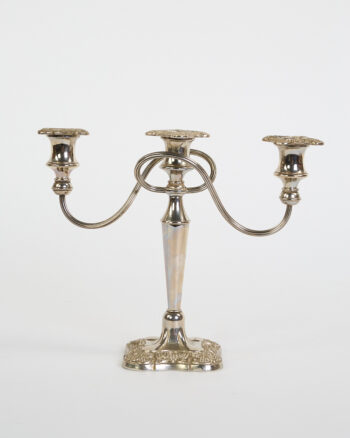 Vintage Silver Plated Three-Arm Candelabra with Ornate Base