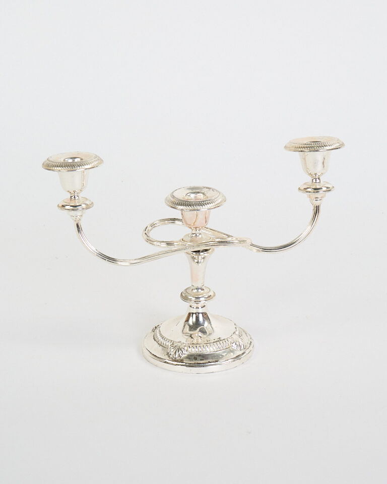 Vintage Silver-Plated Three-Arm Candelabra with Ornate Base