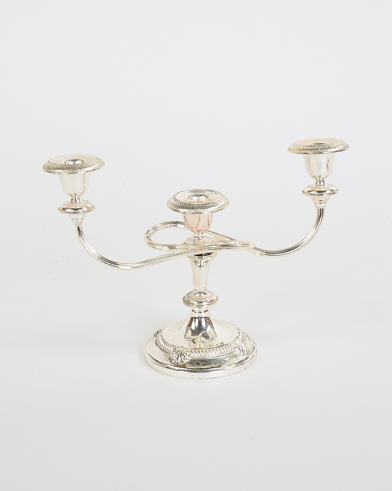 Vintage Silver-Plated Three-Arm Candelabra with Ornate Base