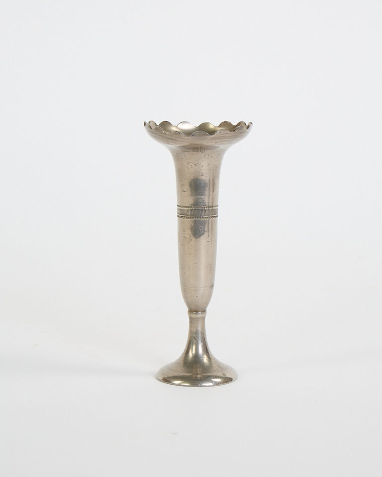 Vintage Silver Trumpet Vase with Scalloped Rim