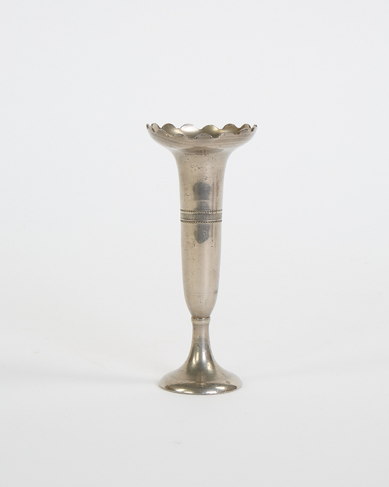 Vintage Silver Trumpet Vase with Scalloped Rim