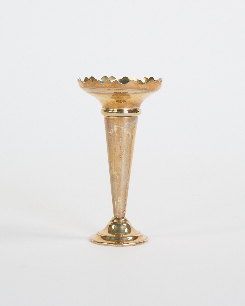Vintage Brass Trumpet Vase with Scalloped Rim