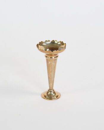 Vintage Brass Trumpet Vase with Scalloped Rim