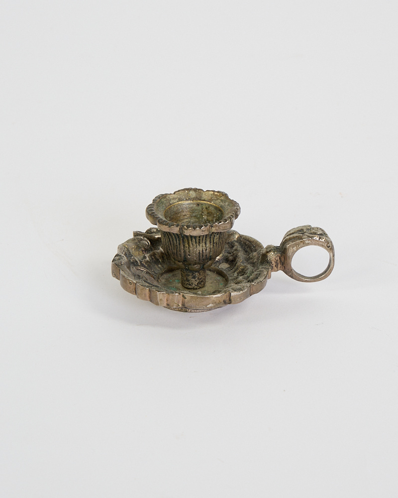 Antique Brass Chamberstick with Fluted Candle Cup
