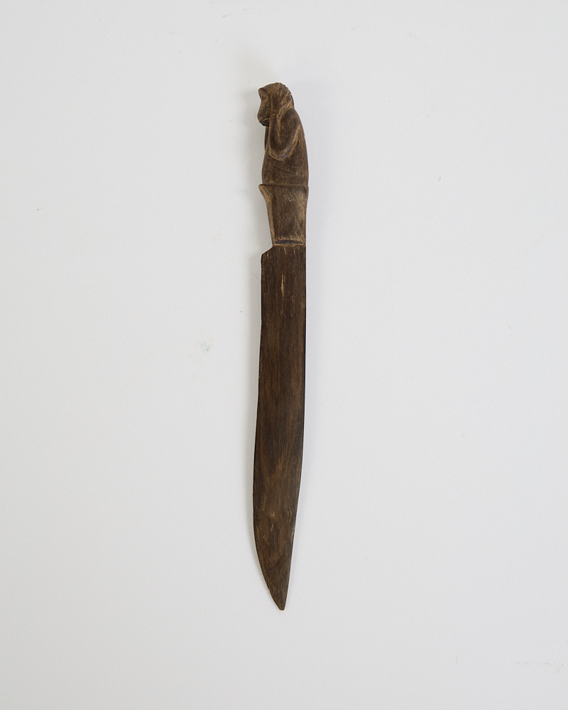 Vintage Wooden Letter Opener with Carved Animal Handle