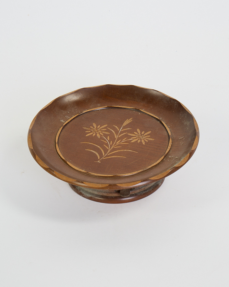 Vintage Wooden Musical Trinket Stand with Floral Inlay