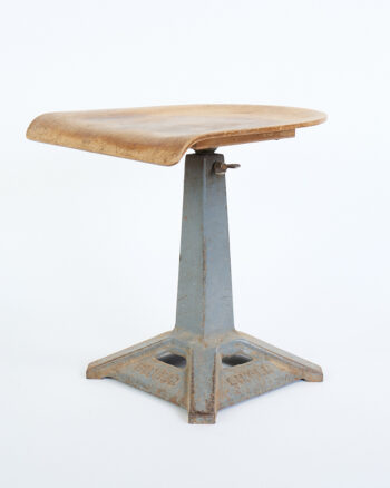 Vintage Singer Industrial Cast Iron Stool with Wooden Seat