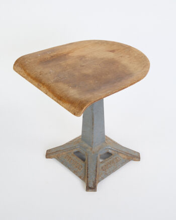 Vintage Singer Industrial Cast Iron Stool with Wooden Seat