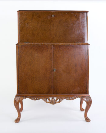Vintage Burr Walnut Cocktail Cabinet with Carved Legs