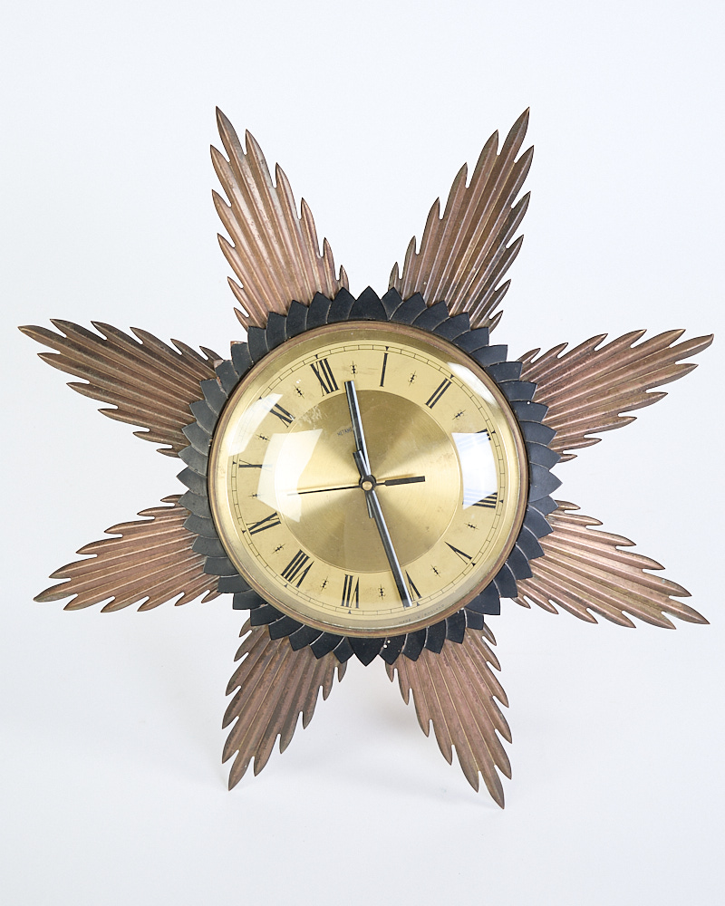 Vintage Metamec Sunburst Wall Clock with Gold and Black Detail