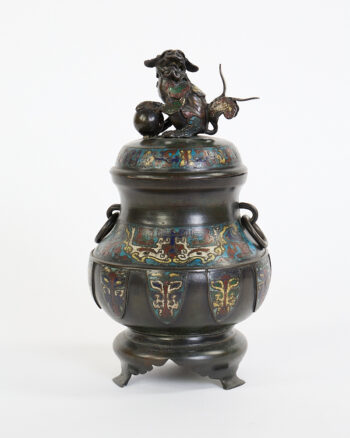 Antique Oriental Cloisonné Urn with Foo Dog Finial