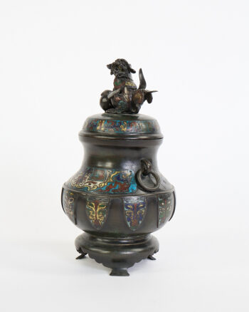 Antique Oriental Cloisonné Urn with Foo Dog Finial
