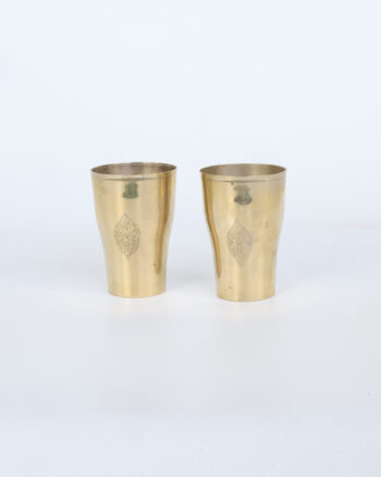 Vintage Brass Tumblers with Intricate Oriental Engraved Motif