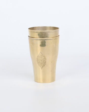 Vintage Brass Tumblers with Intricate Oriental Engraved Motif
