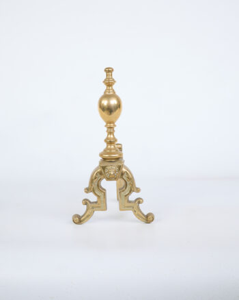 Pair of Vintage Brass Fire Dogs Andiron with Lion Head Motif
