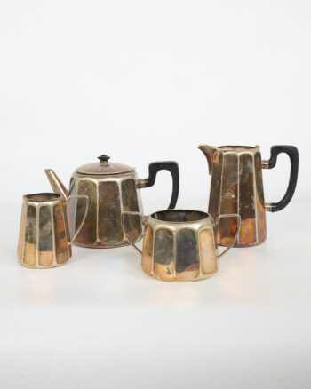 Vintage Art Deco Silver Plated Tea Set with Faceted Design