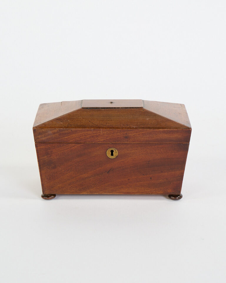 Antique Wooden Tea Caddy with Brass Escutcheon