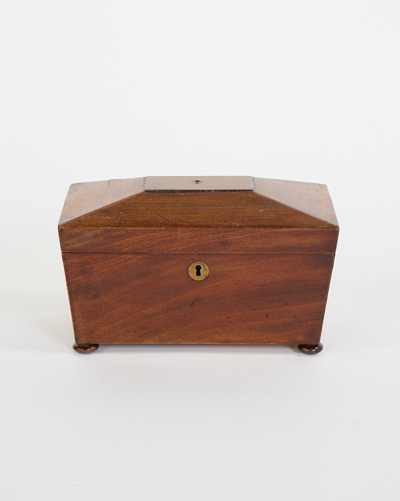 Antique Wooden Tea Caddy with Brass Escutcheon