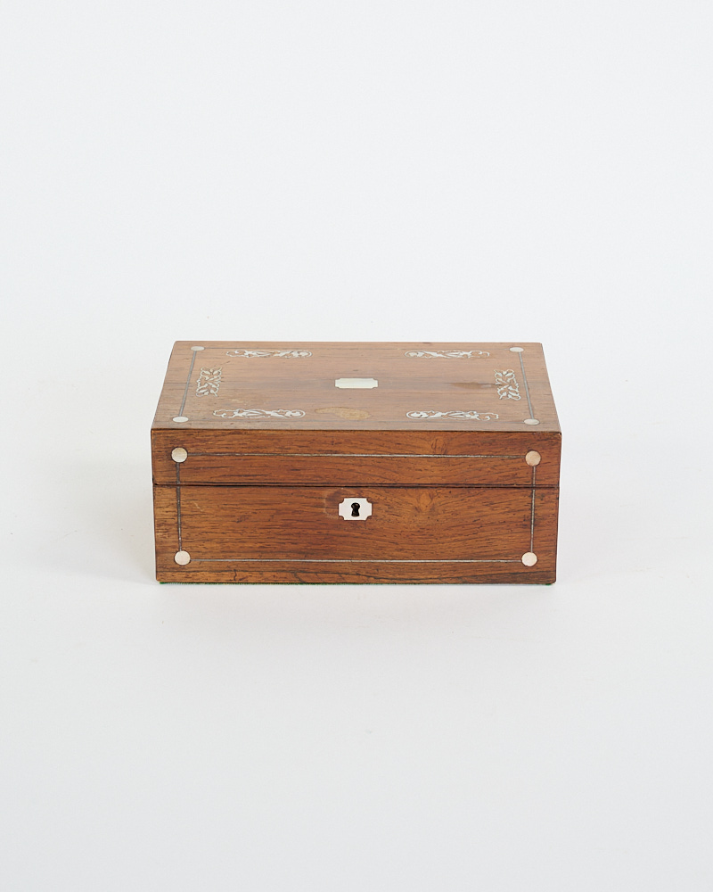 Victorian Wooden Trinket Box with Mother of Pearl Inlay