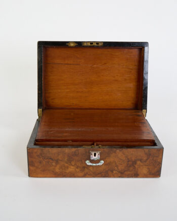 Victorian Burr Wood Box with Mother of Pearl Inlay & Green Felt