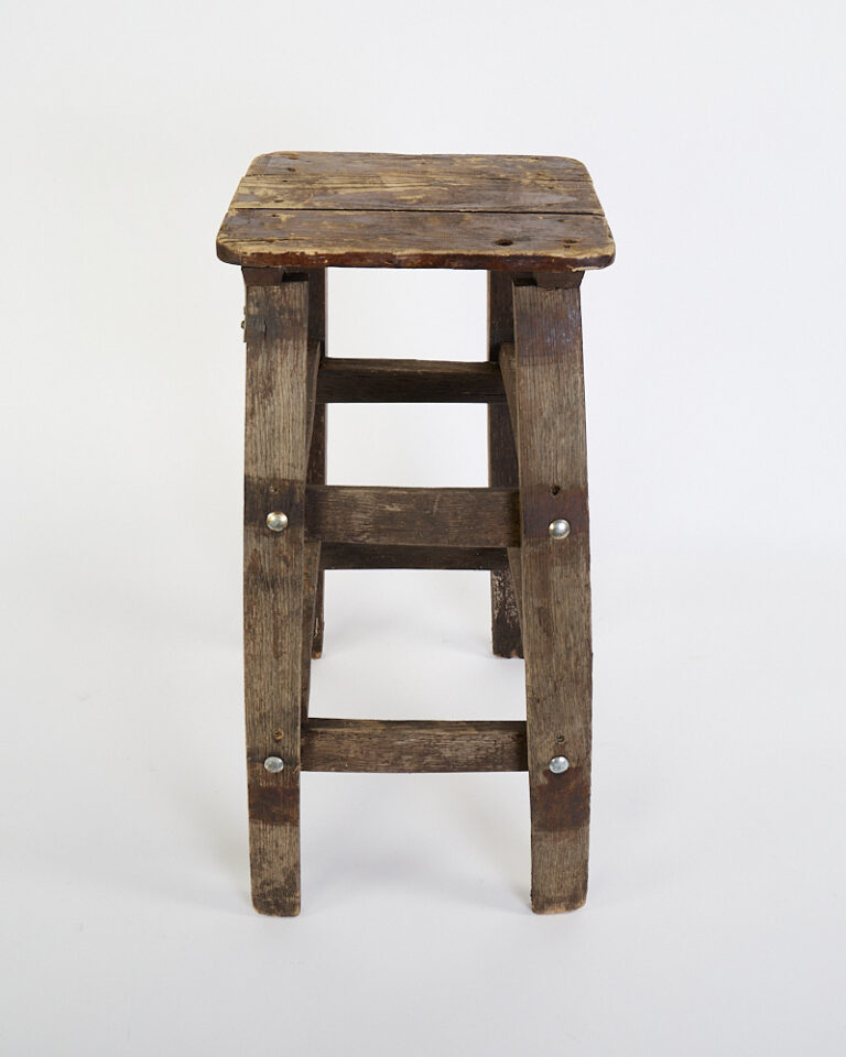 Rustic Reclaimed Wood Stool with Metal Rivets