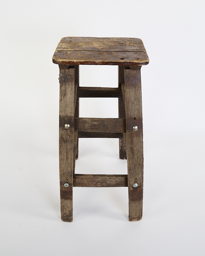 Rustic Reclaimed Wood Stool with Metal Rivets