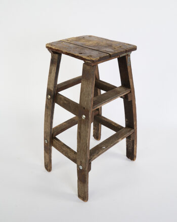 Rustic Reclaimed Wood Stool with Metal Rivets