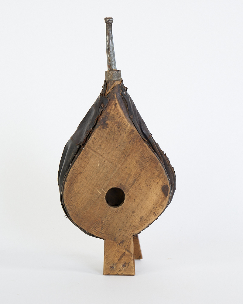 Antique Wooden Fireplace Bellows with Leather and Metal Nozzle