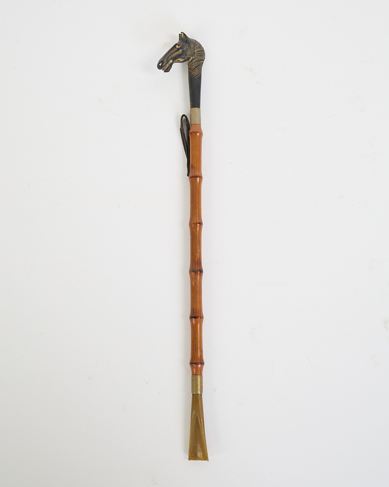 Vintage Bamboo Shoehorn with Carved Horse Head Handle