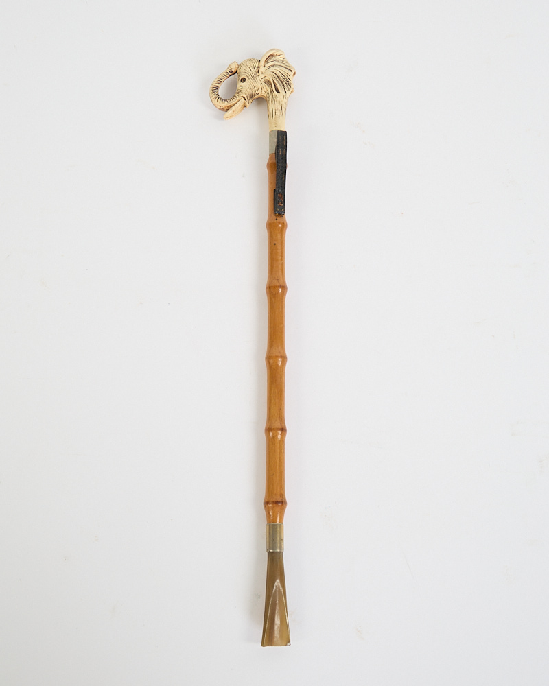 Vintage Bamboo Shoe Horn with Carved Elephant Head