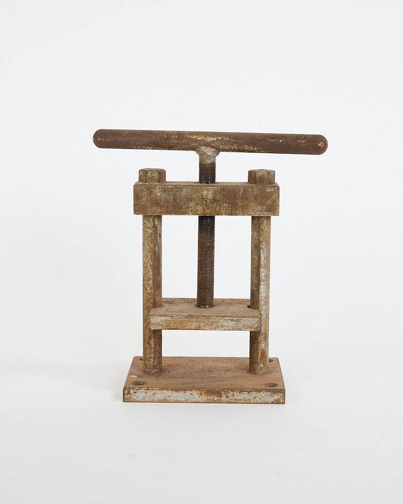 Vintage Industrial Iron Screw Press with T-Bar Handle