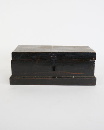 Vintage Black Painted Wooden Storage Box with Metal Hardware