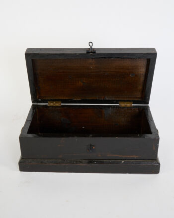 Vintage Black Painted Wooden Storage Box with Metal Hardware