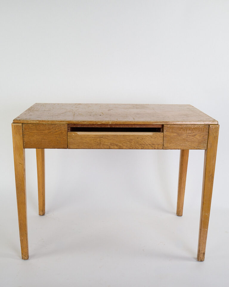 Vintage Mid Century Military Wood Desk with Central Drawer