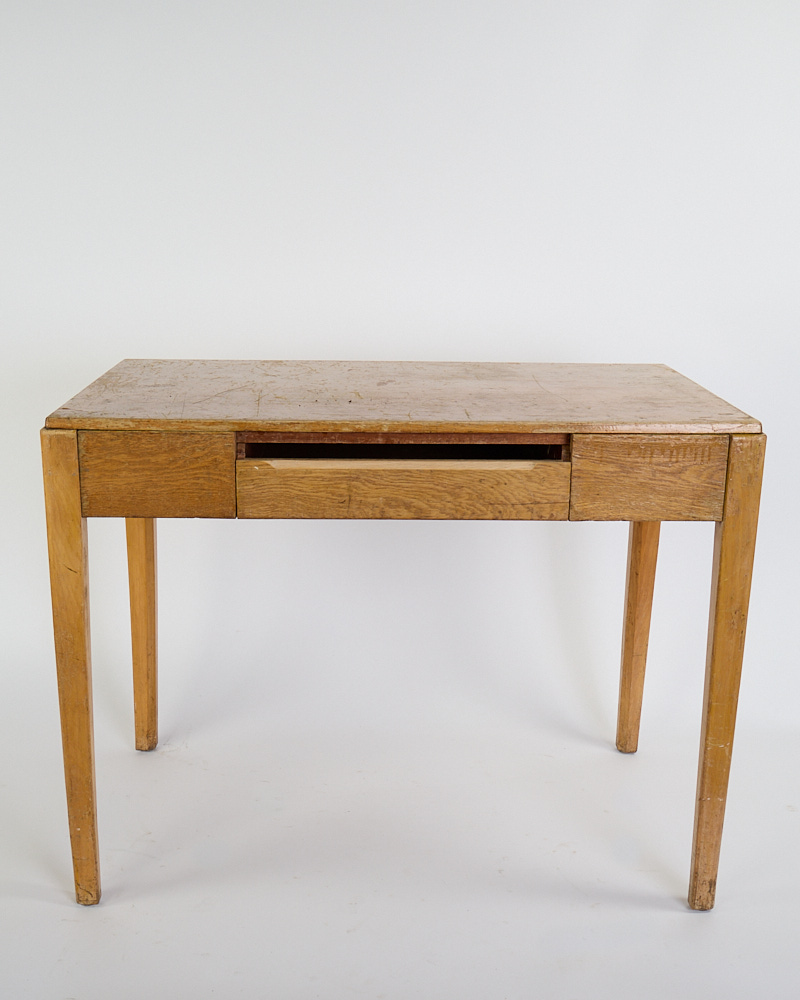 Vintage Mid Century Military Wood Desk with Central Drawer
