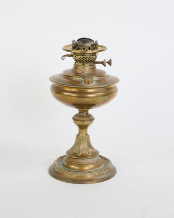 Antique Brass Oil Lamp with Ornate Ribbed Base