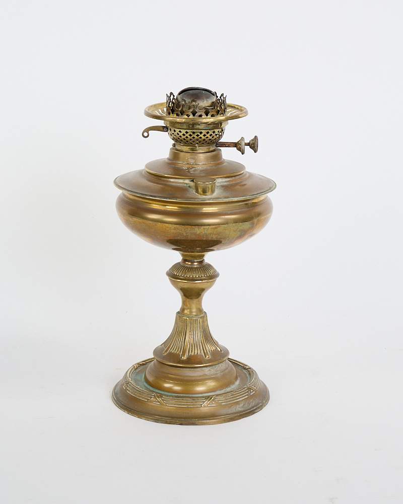 Antique Brass Oil Lamp with Ornate Ribbed Base