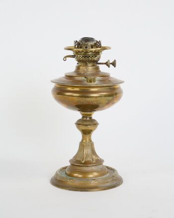 Antique Brass Oil Lamp with Ornate Ribbed Base