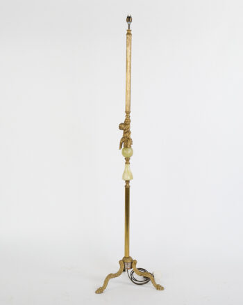 Victorian Brass Floor Lamp with Cherub Figure and Green Stone