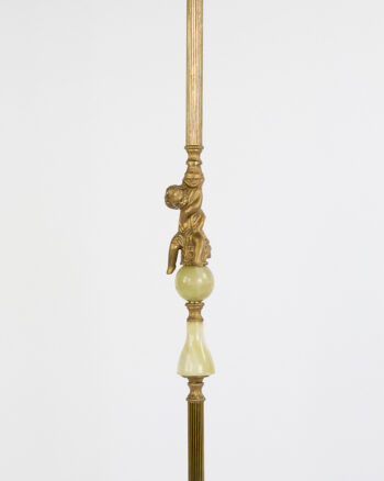 Victorian Brass Floor Lamp with Cherub Figure and Green Stone