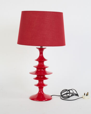 Mid Century Red Ceramic Table Lamp with Fabric Shade