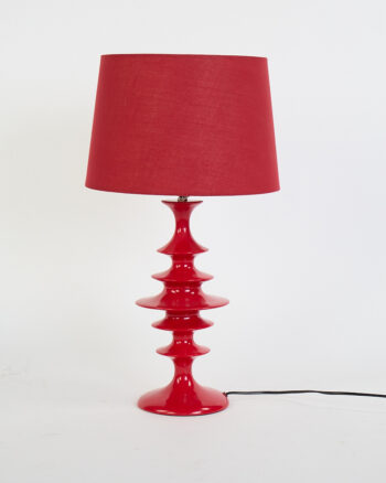 Mid Century Red Ceramic Table Lamp with Fabric Shade
