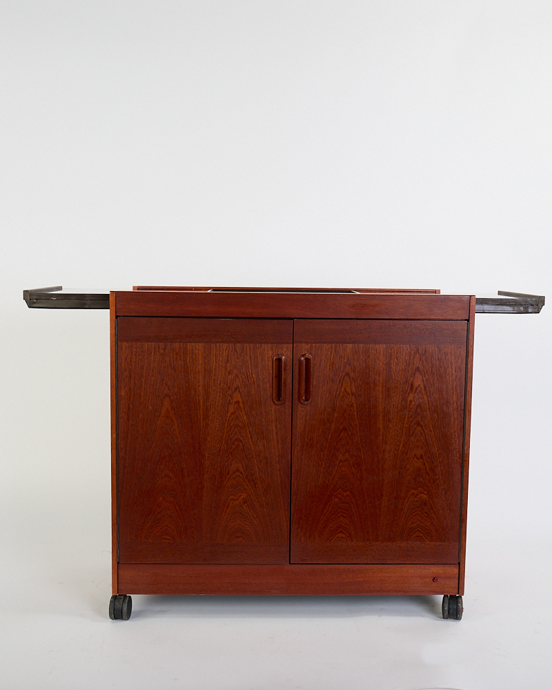 Mid-Century Wooden Bar Cart on Wheels with Pull-Out Extensions