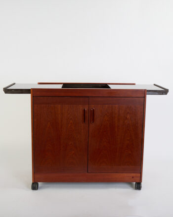 Mid-Century Wooden Bar Cart on Wheels with Pull-Out Extensions