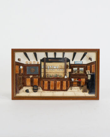 Vintage Wood Framed Pub Diorama with Miniature Interior Scene